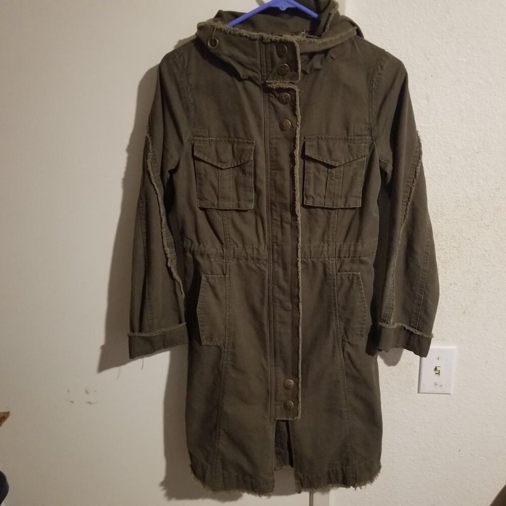 BB Dakota Womens Long Coat Green Military Inspired Trench Coat Size Small